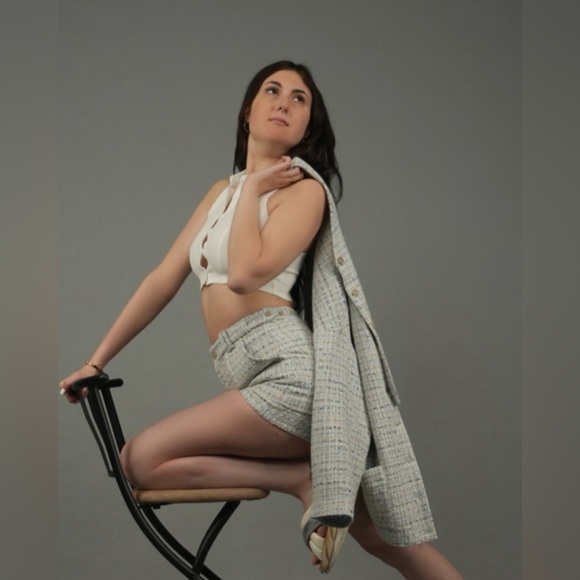 BlancheWear Blue Tweed Skort Mini Skirt Various Sizes - Picture 6 of 13